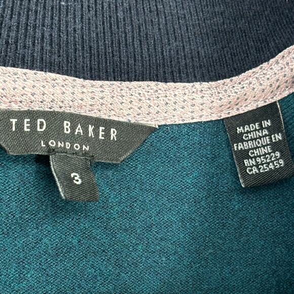 Ted Baker Justrun Teal Link Stitch Funnel Neck Sweater - Picture 11 of 12